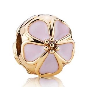Pandora 14K Gold Retired Cherry Blossom Pink Enamel Clip Charm Spring 2013